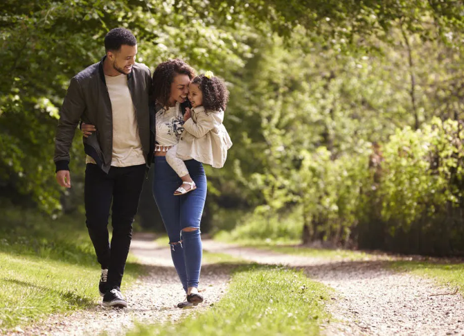 A family walking on a path